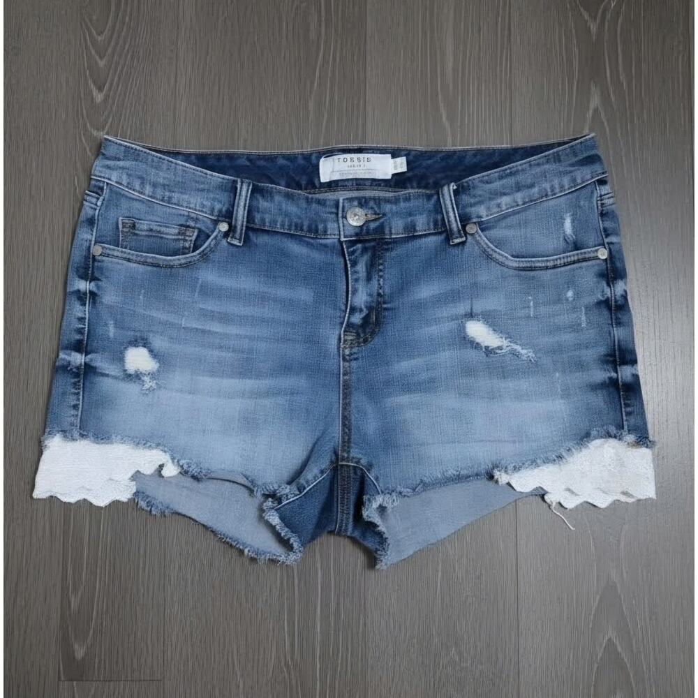 Torrid Distressed Lace Hem Denim Shorts Size 16 Festival Boho Y2K